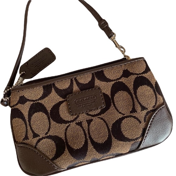 Coach Wristlet Purse Luxury Signature Monogram Classic CC Print Neutral Brown